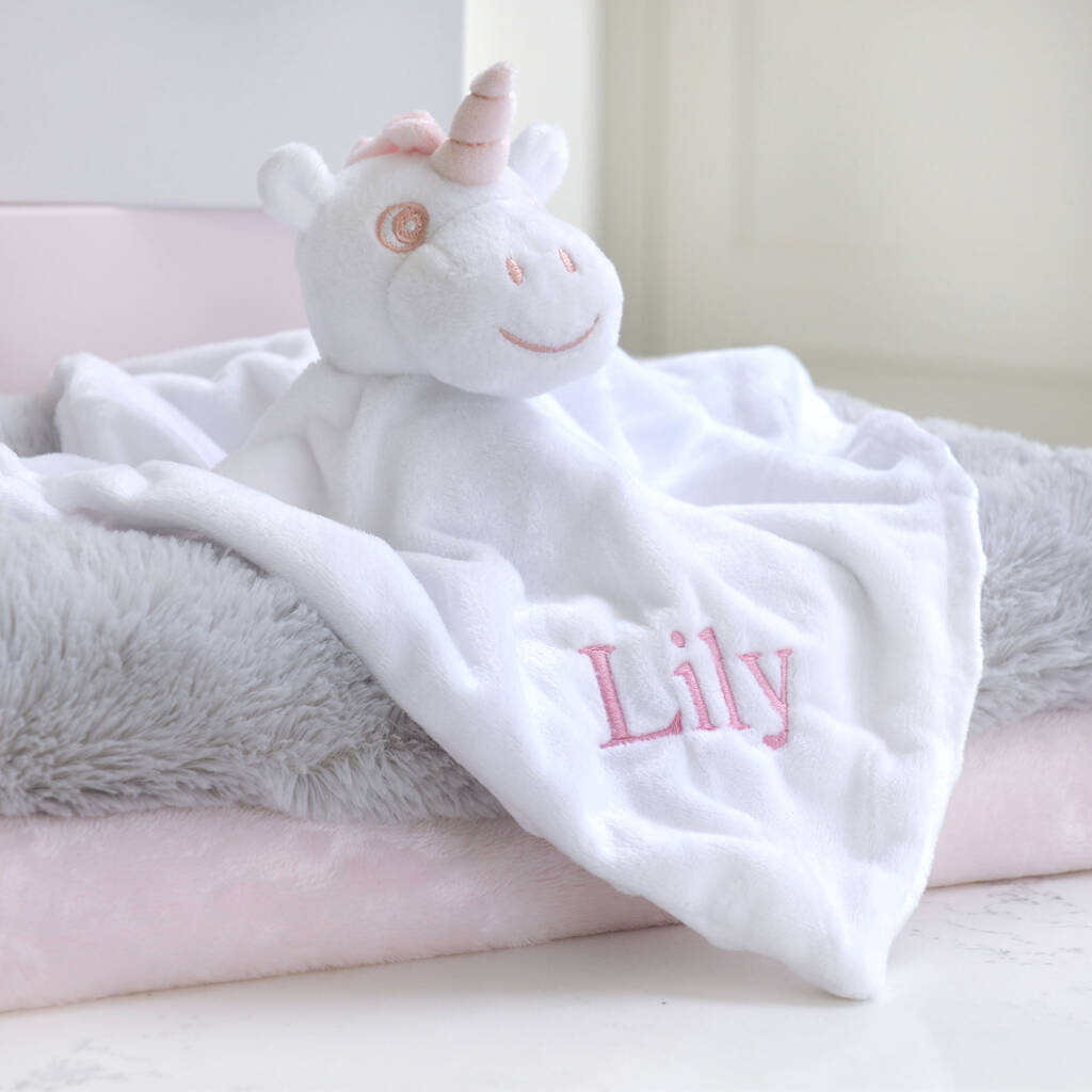 Personalised White Unicorn Baby Snuggle Comforter, 1 of 6