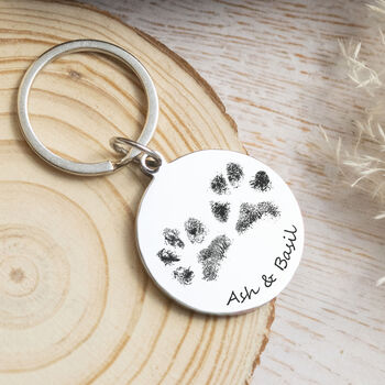 Stainless Steel Engraved Circle Keyring With Paw Prints, 2 of 6