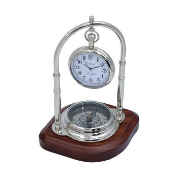 Personalised Chrome 21st Anniversary Desk Clock With Compass, 4 of 9