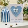 Personalised 70th Birthday Card Wooden Heart Gift, thumbnail 1 of 4
