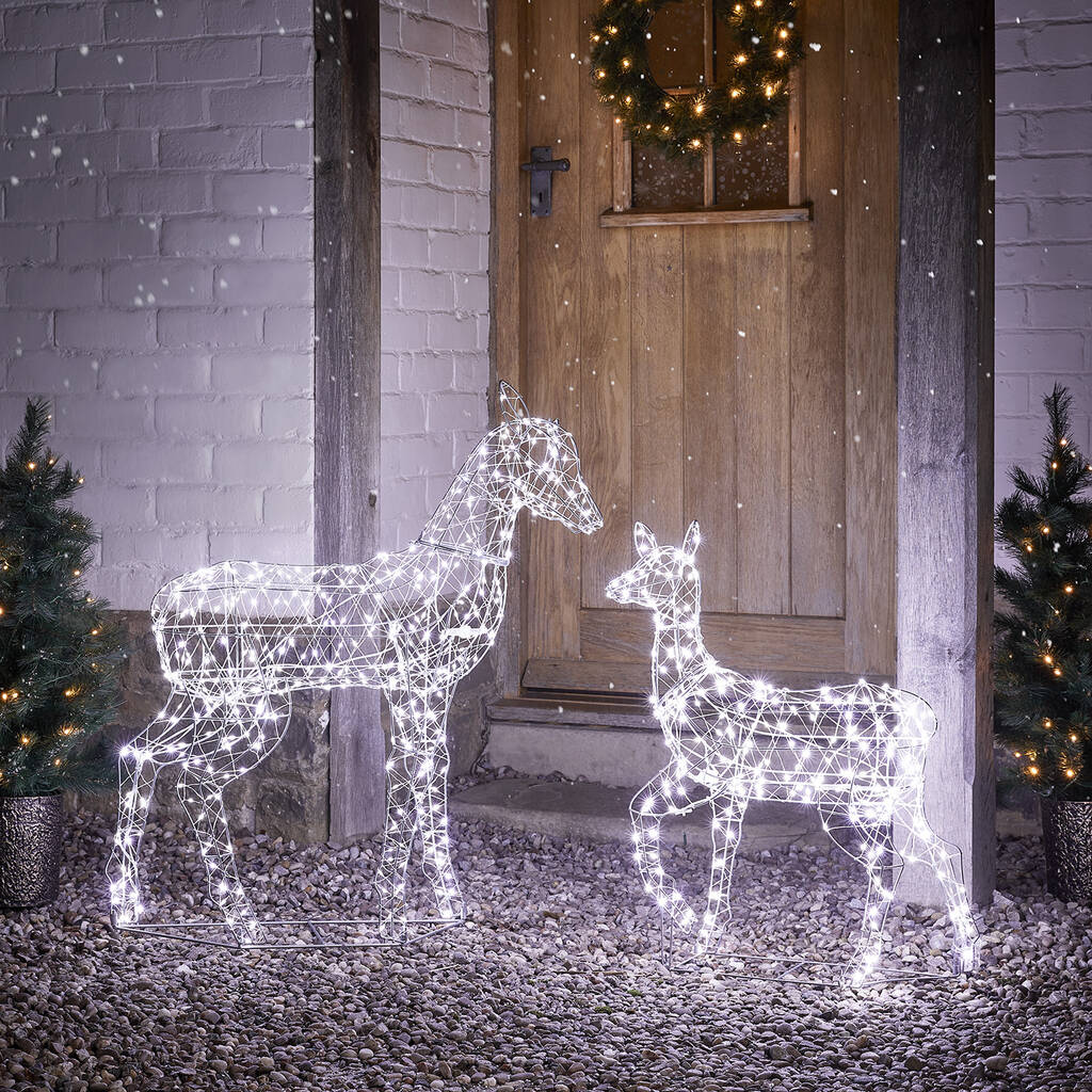 Duchy Doe And Fawn Dual Micro LED Light Up Reindeer By Lights4fun