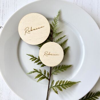 Round Wooden Wedding Favour Place Name Settings, 8 of 9