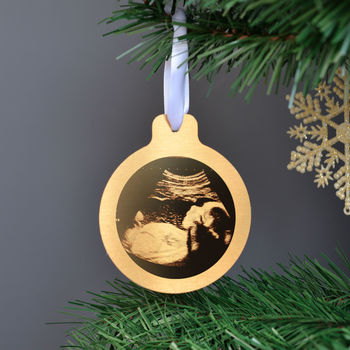 Personalised Gold Or Silver Baby Scan Christmas Bauble, 3 of 3