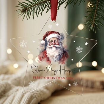 Personalised Heart Traditional Santa Acrylic Bauble Hanging Decoration, 3 of 4