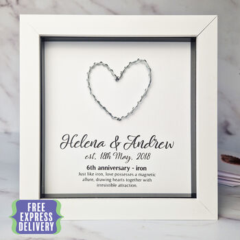 Personalised 6th Anniversary Gift Framed Iron Heart, 3 of 8