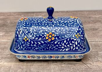 Handpainted Blue Swirl Patterned Butter Dish, 3 of 5