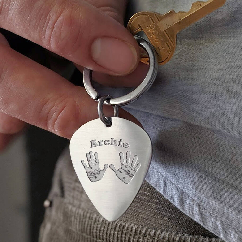 Image of Personalised Hand And Footprint Plectrum Keyring