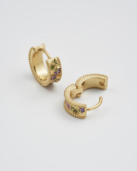 Gold Folksy Floral Huggie Earrings, 5 of 8