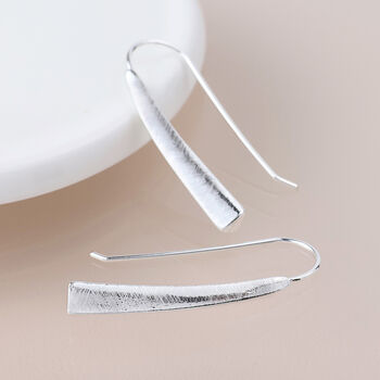 Silver Plated Textured Bar Drop Earrings – 35mm X 5mm, 4 of 7