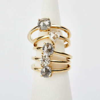 14ct Gold Round Rose Cut Salt And Pepper Diamond Ring, 2 of 5