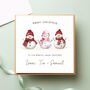 Personalised Snowman Triplets Girls And Boy Christmas Card, thumbnail 4 of 5