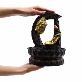 Tabletop Water Feature 30cm Golden Buddha And Lotus, 2 of 5