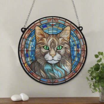 Cat Tabby Stained Glass Effect Suncatcher, 4 of 5