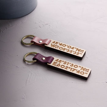 Wooden Engraved Coordinate Location Keyring, 4 of 6