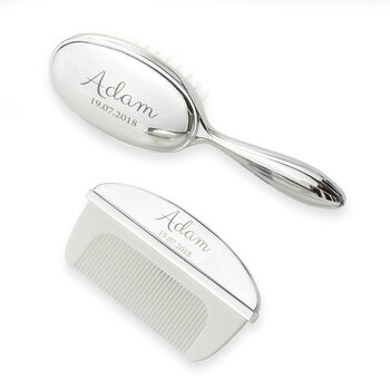 Personalised Silver Plated Baby Brush And Comb Set, 8 of 8