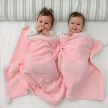 Personalised Twins Cable Knit Pom Pom Blankets, 8 of 12