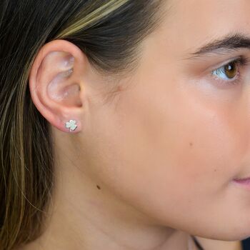 Sterling Silver Lucky Clover Stud Earrings, 2 of 5