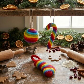 Handmade Felt Rainbow Candy Cane Christmas Decoration, 3 of 4