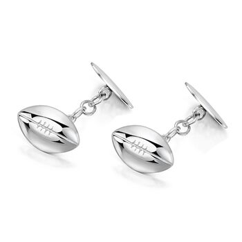 Silver Rugby Engraved Cufflinks | Groom's Party Wedding Gift, 2 of 8