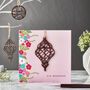 Laser Cut Wooden Lantern Eid Mubarak Card Pink, thumbnail 1 of 2