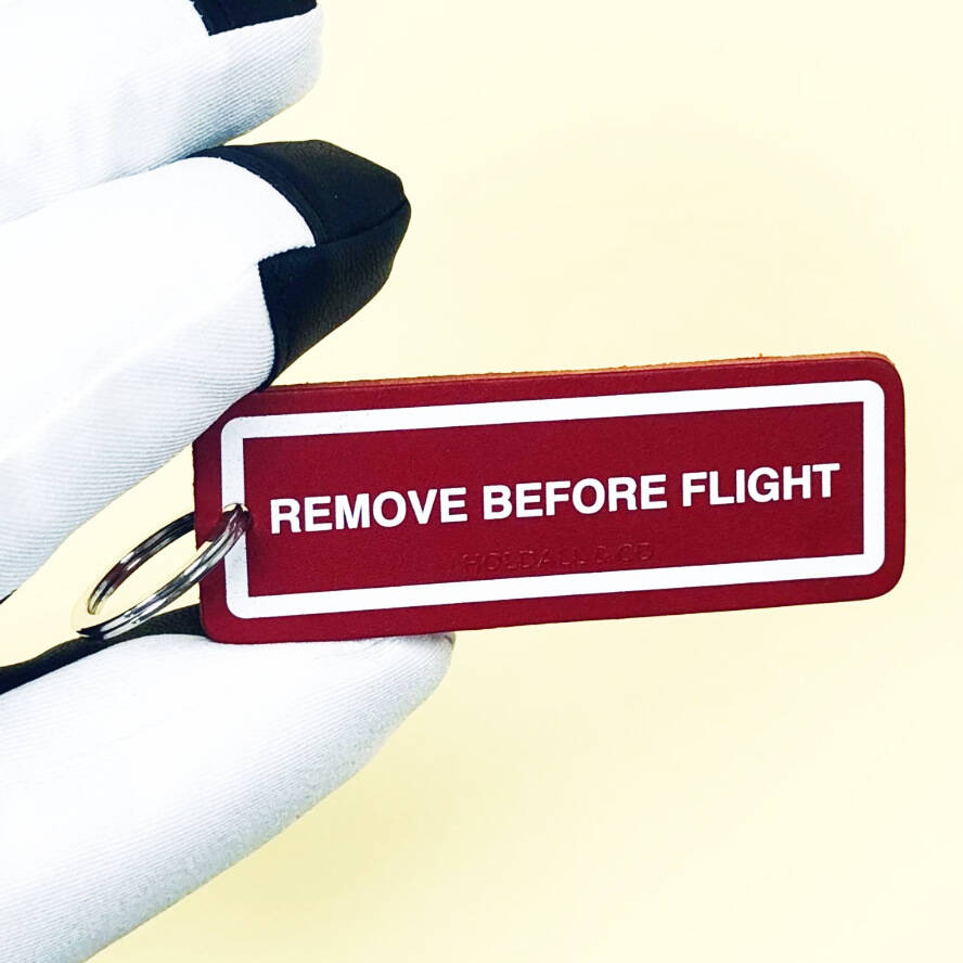 Remove Before Flight Leather Keyring Tag By Holdall & Co