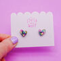 Hand Painted Abstract Wonky Heart Stud Earrings, thumbnail 7 of 8