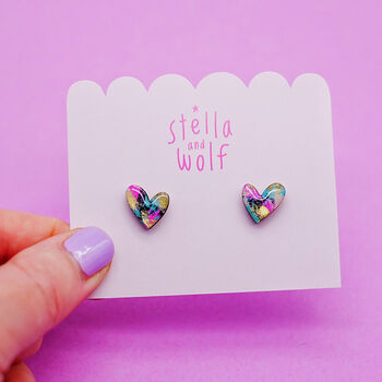 Hand Painted Abstract Wonky Heart Stud Earrings, 7 of 8