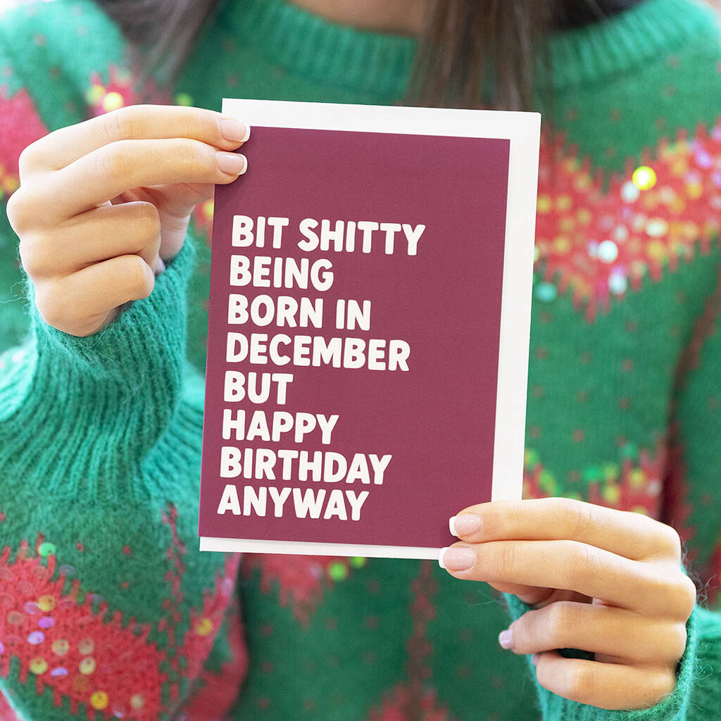 Funny December Birthday Card Burgundy
