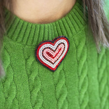 Beaded Heart Brooch Red And Pink, 2 of 2