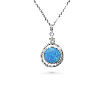 Blue Fire Opal Pendant With Dainty Flower Detail, 3 of 6