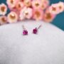 Tiny Ruby Pink Cz Stud Earrings In Sterling Silver, thumbnail 1 of 10
