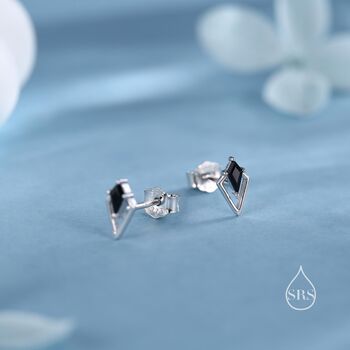 Sterling Silver Art Deco Inspired Tiny Rhombus Black Cz Stud Earrings, 6 of 12