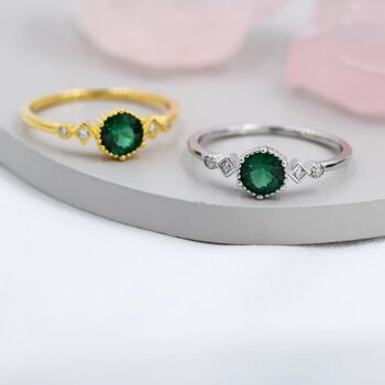 Vintage Inspired Emerald Ring In Sterling Silver, 2 of 11