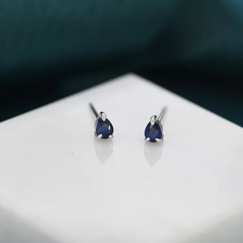 Extra Tiny Sapphire Blue Droplet Cz Stud Earrings, 2 of 10