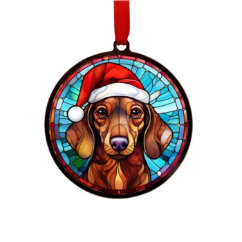 Dachshund Red In Santa Hat Suncatcher Decoration, 6 of 6