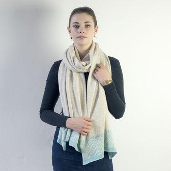 Knitted Shawl/Scarf In Linen/Seafoam, 4 of 6
