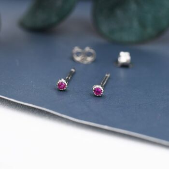 Extra Tiny 2mm Ruby Red Cz Stud Earrings, 5 of 12