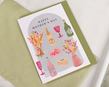 Mother's Day Card For Mum With Flowers And Wine Design, 2 of 3