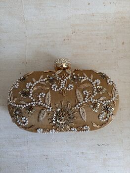 Gold Handcrafted Embroidered Clutch Bag, 7 of 8