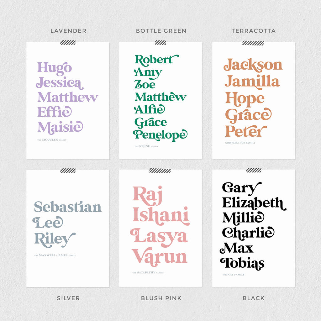 Family Names Personalised Print By PaperPaper Notonthehighstreet