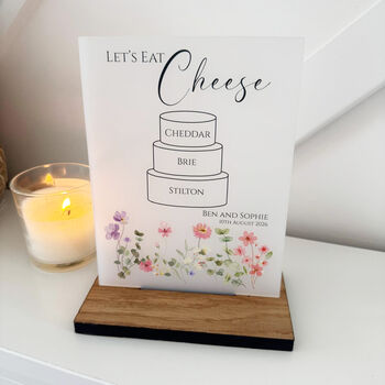 Floral Personalised Cheese Cake Sign Opaque Acrylic Wedding And Party, 2 of 5
