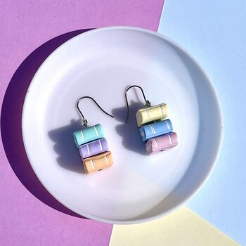 Book Stack Polymer Clay Rainbow Dangle Earrings, 2 of 5