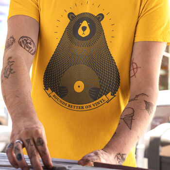 Vinyl Record Bear Adult Men's T Shirt, 2 of 9