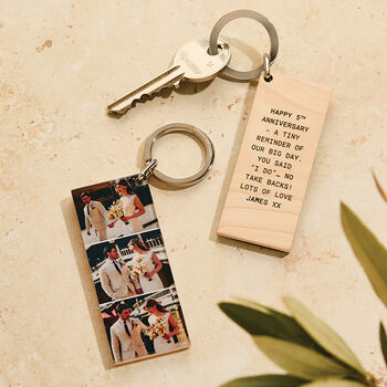 Wood And Acrylic Photobooth Keyring With Personalised Message, 5 of 6