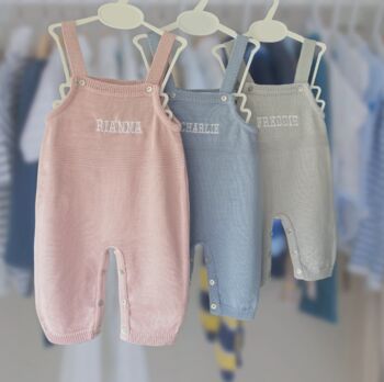 Pale Blue Luxury Knitted Baby Dungarees, 2 of 2