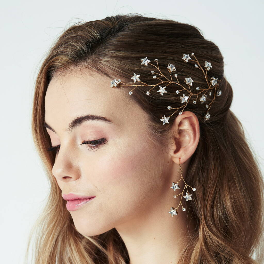 Celestial Star Bridal Hairvine And Earrings Lunella, 1 of 6