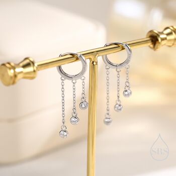 Sterling Silver Dangle Cz Crystal Huggie Hoop Earrings, 2 of 11
