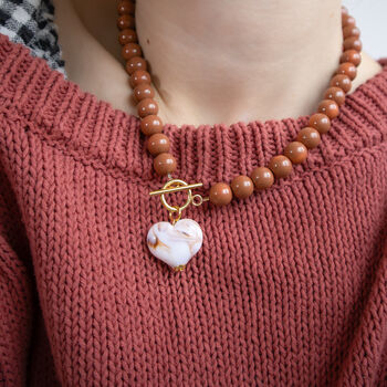 Mocca Bead And Cream Heart Necklace, 3 of 4