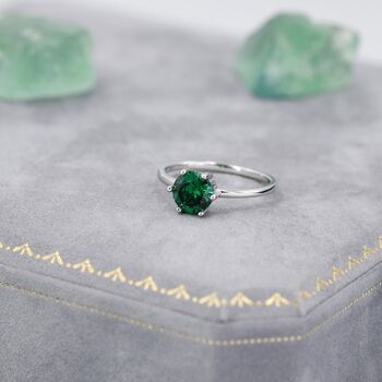 Sterling Silver One Carat Emerald Green Cz Brilliant Cut Ring, 7 of 12