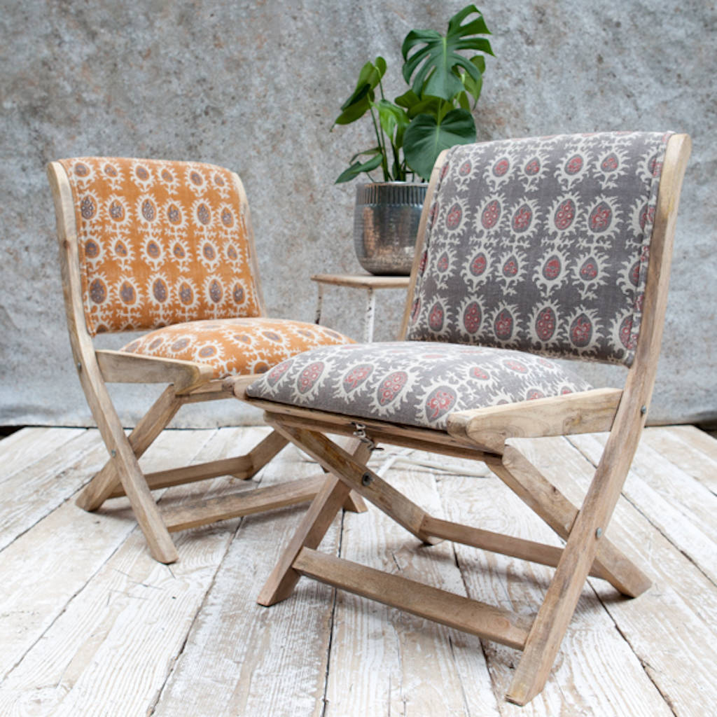 Original Upholstered Folding Mango Wood Chair 